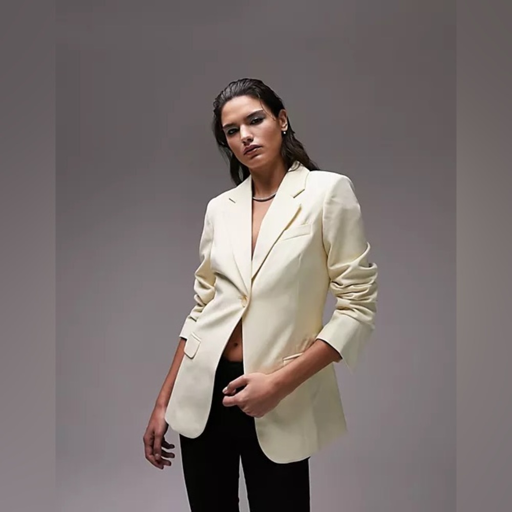 Topshop fitted single breasted blazer in buttermilk